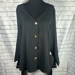 Nice Black Top | Button Down Blouse loose/relaxed fit | Women’s Medium